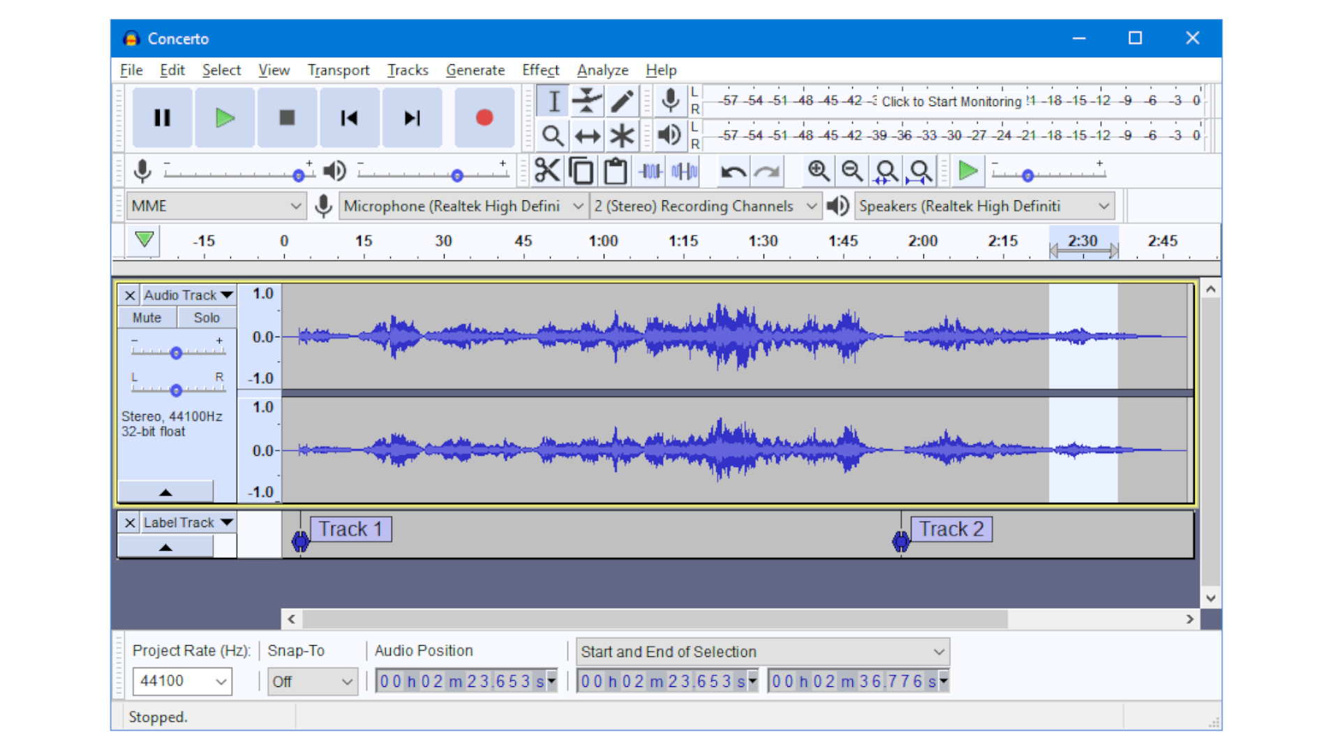 Audacity Audio Editor GUI