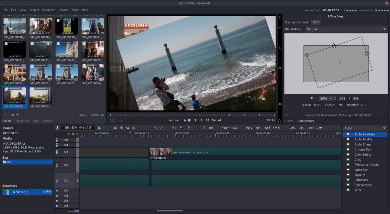 NLE video editor GUI FLOWBLADE