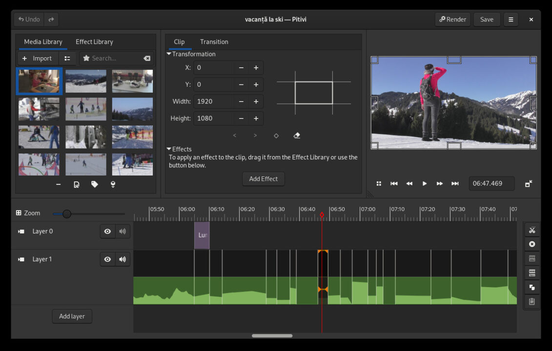 NLE video editor GUI Pitivi