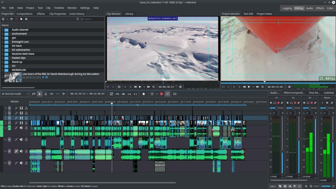 NLE video editor GUI kdenlive