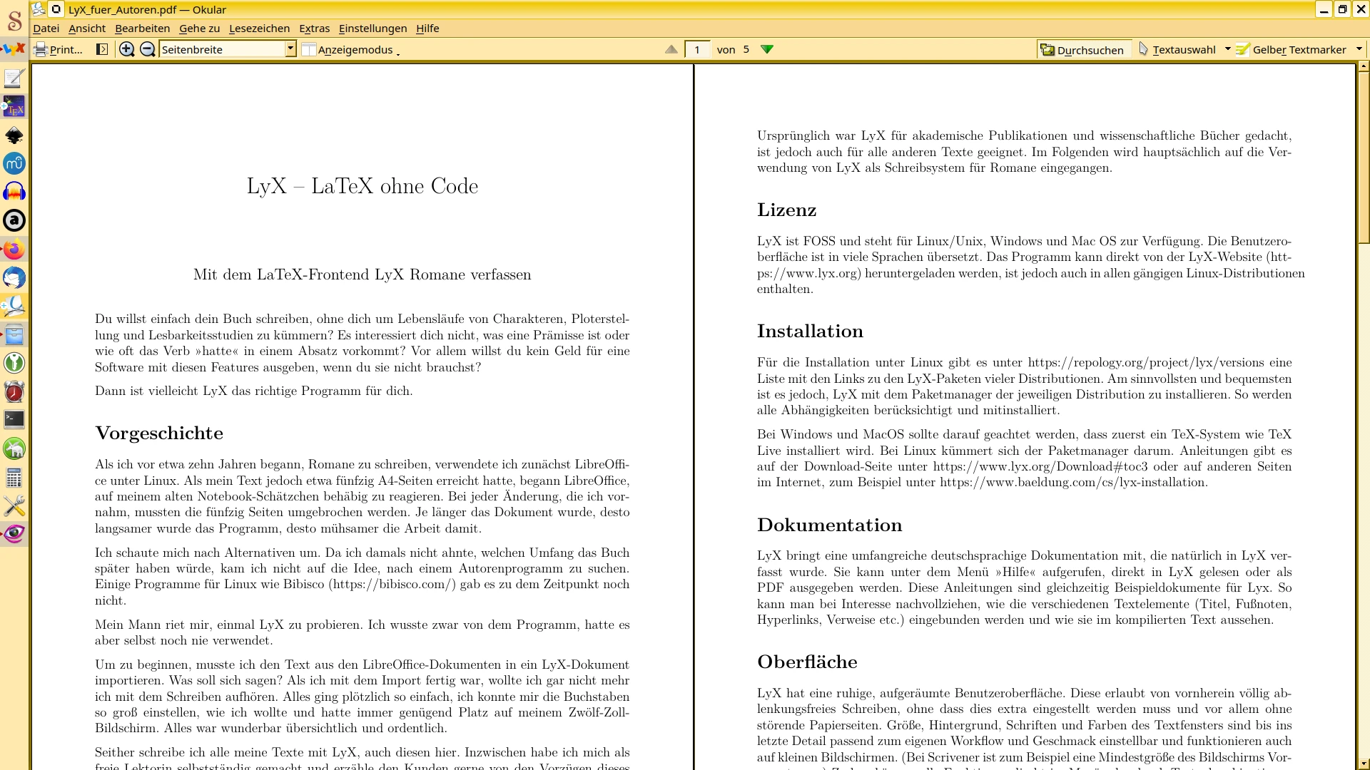 PDF Ausgabe in LyX